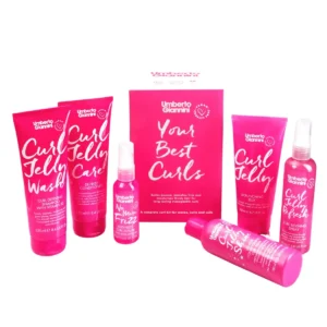 Umberto Giannini Your Best Curls Wash and Styling Curl Jelly Gift Set includes vegan and cruelty-free shampoo, conditioner, scrunching jelly and refresh spray for enhancing waves, curls, and coils by banishing frizz and adding shine.