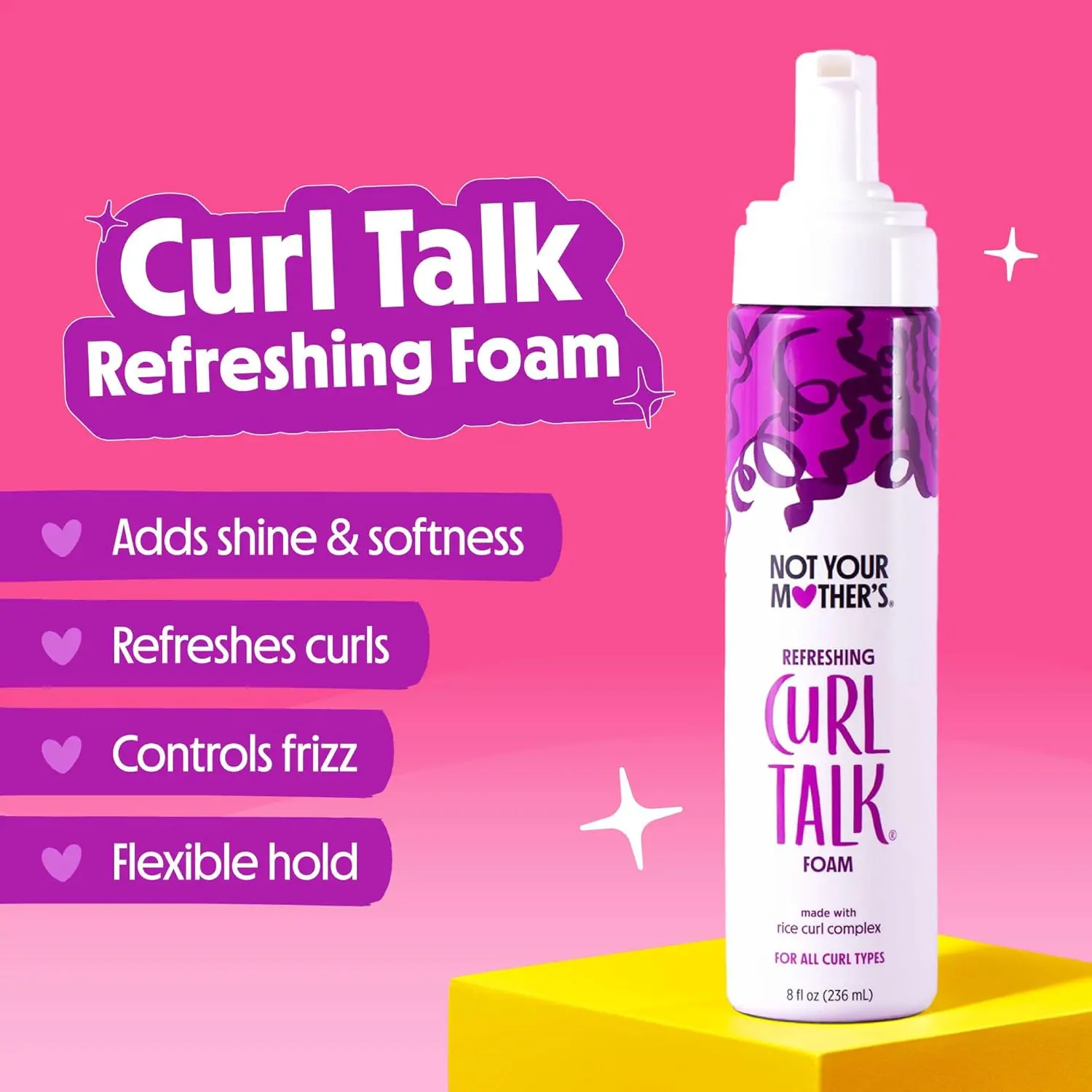 Not Your Mother's Curl Talk 3-pack includes frizz control sculpting gel, defining cream, and refreshing curl foam formulated with rice curl complex for all curl types.