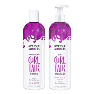 Not Your Mother's Curl Talk shampoo and conditioner set with rice curl complex hydrates, conditions, protects, and enhances curls while being sulfate and silicone-free.