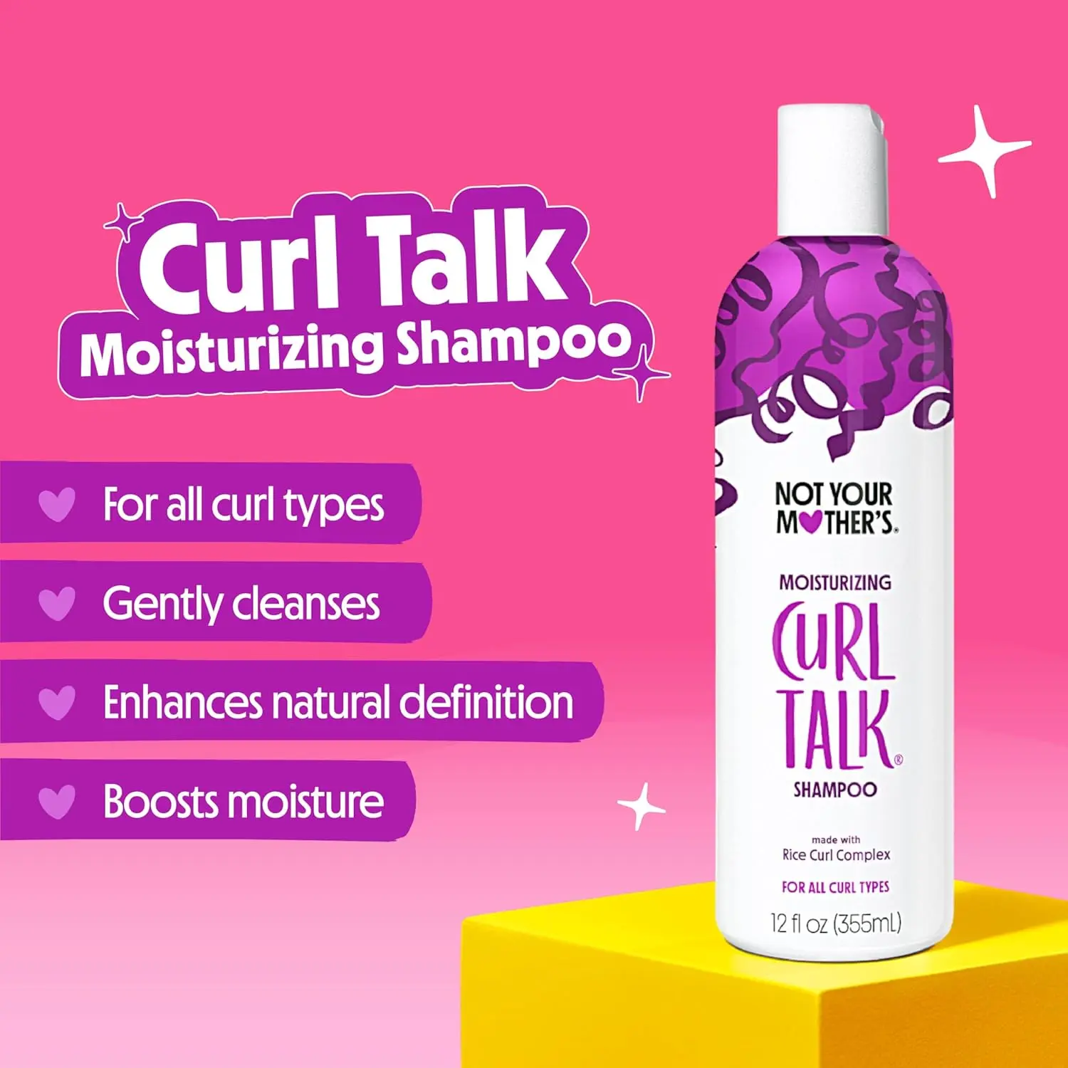Not Your Mother's Curl Talk shampoo and conditioner set with rice curl complex hydrates, conditions, protects, and enhances curls while being sulfate and silicone-free.