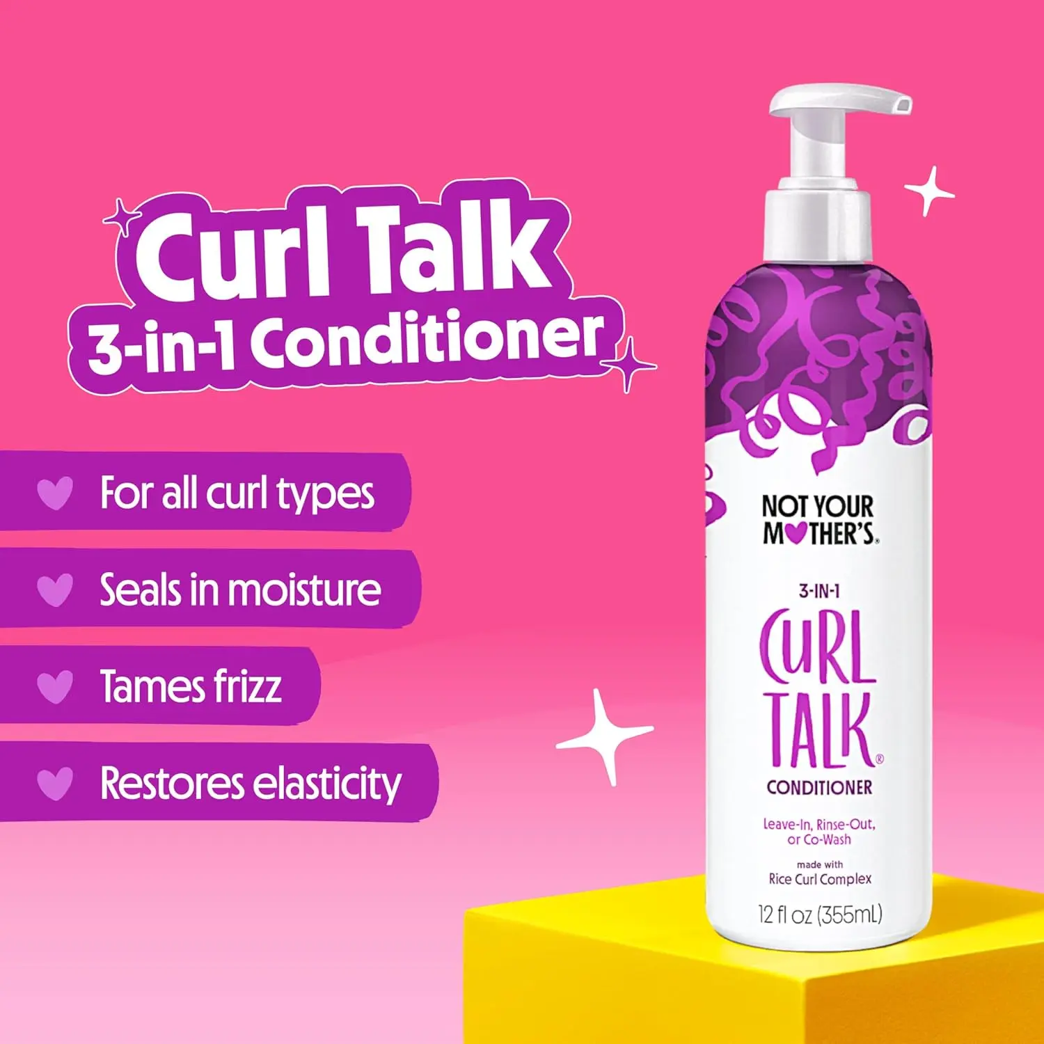 Not Your Mother's Curl Talk shampoo and conditioner set with rice curl complex hydrates, conditions, protects, and enhances curls while being sulfate and silicone-free.