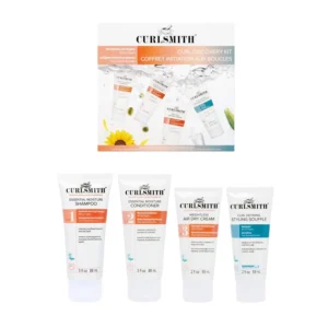 The Curlsmith Curl Discovery Kit contains mini travel-sized shampoo, conditioner, leave-in cream, and styling soufflé to hydrate, define, and moisturize all curl types and textures while on the go.