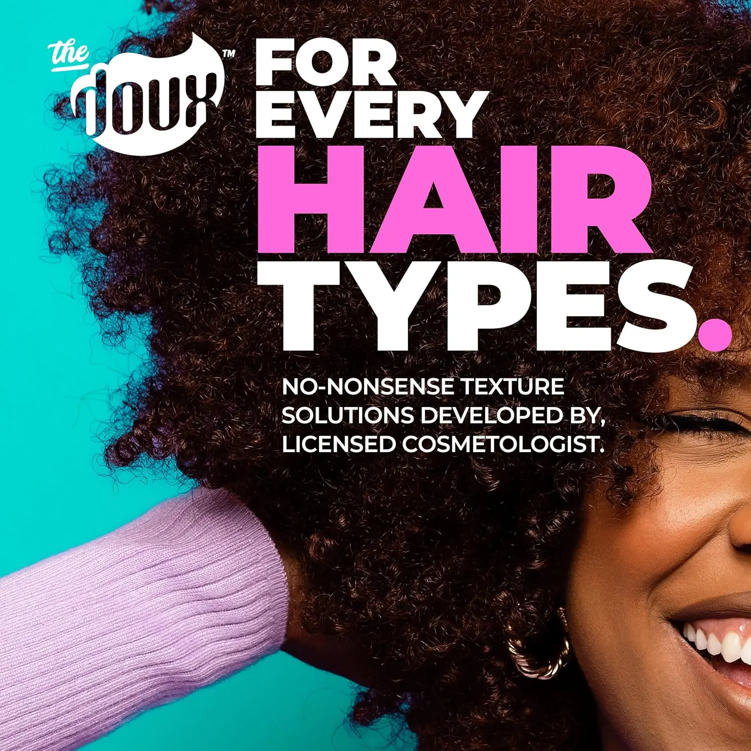 The Doux multi-use mousse defines, styles, and conditions natural and African hair, adding volume and shine without stiffness or frizz.