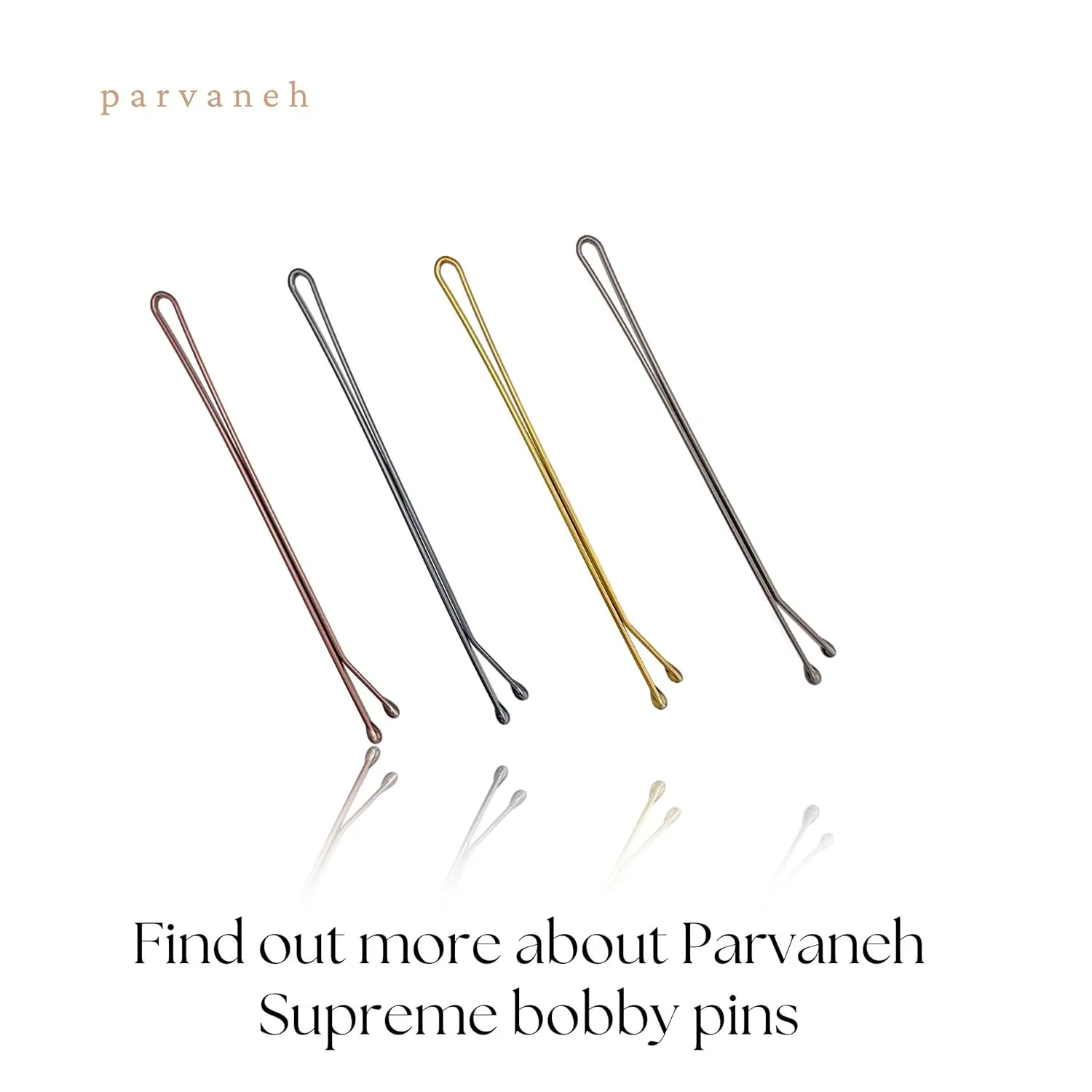 This image displays 18 black curved bobby pins, 2.4 inches long, designed to securely hold all hair types in place without causing damage.