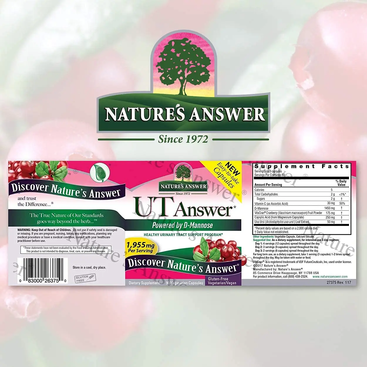 Nature's Answer D-Mannose capsules provide healthy urinary tract support in an easy-to-take vegetarian dietary supplement.