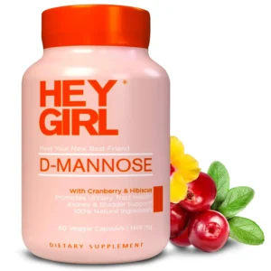 HEY GIRL D-mannose capsules offer fast-acting UTI relief for women with a natural blend of D-mannose powder, cranberry, hibiscus, and dandelion extract to cleanse and flush impurities from the urinary tract.