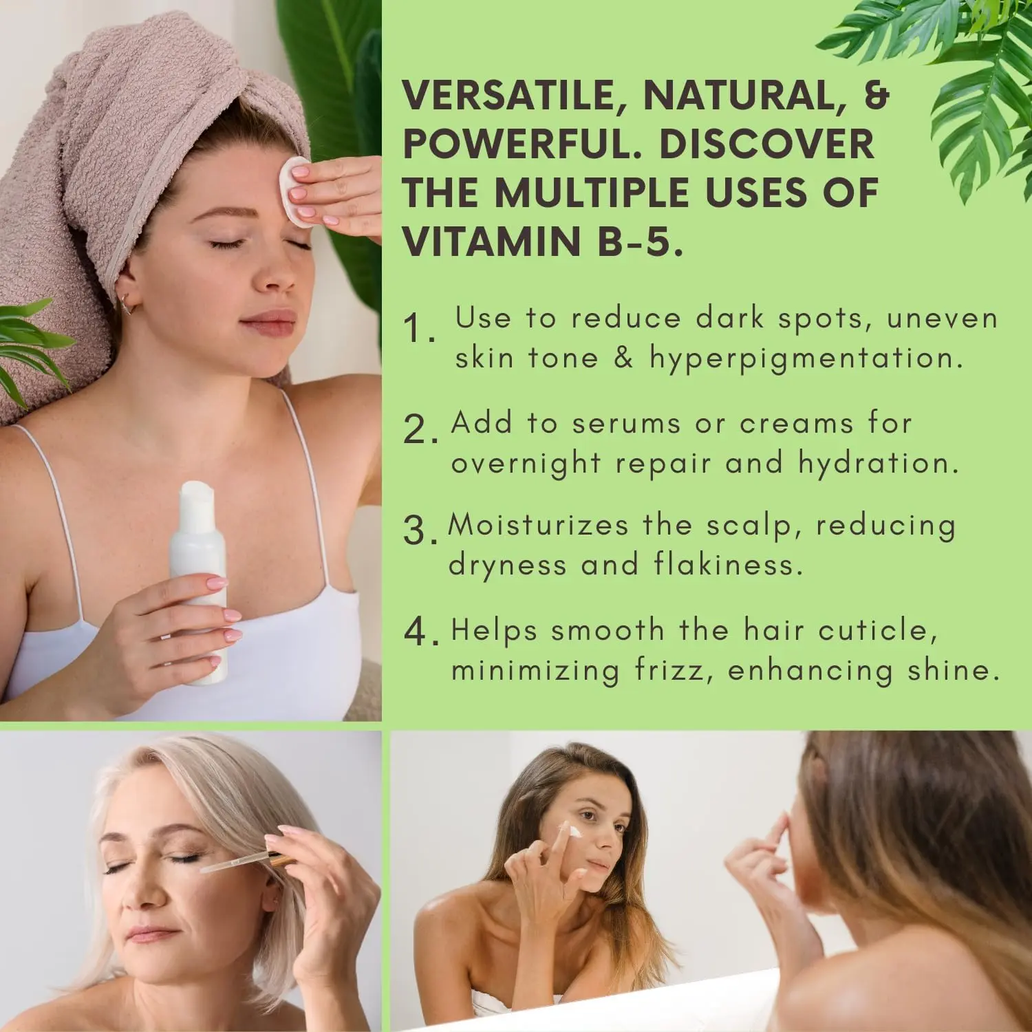 Bliss of Earth D-Panthenol Vitamin B5 powder hydrates skin and hair, supports scalp moisture, strengthens hair texture, and is ideal for DIY beauty formulations.