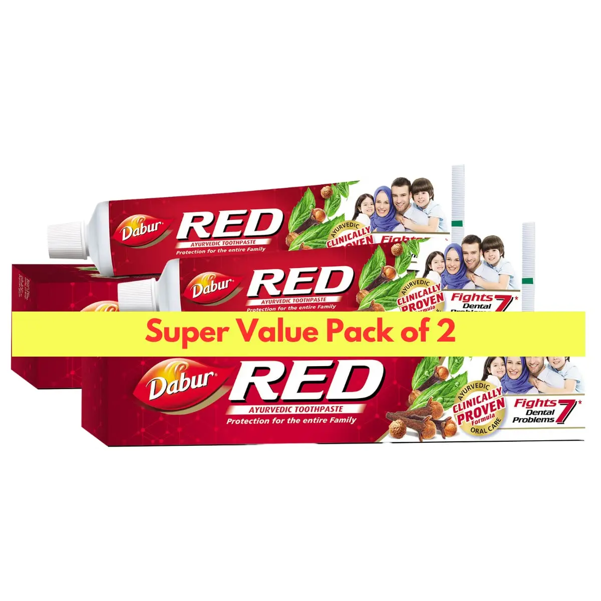 Dabur Red Ayurvedic toothpaste promotes healthy gums and strong teeth with a unique blend of natural herbs for long-lasting freshness and cavity protection.