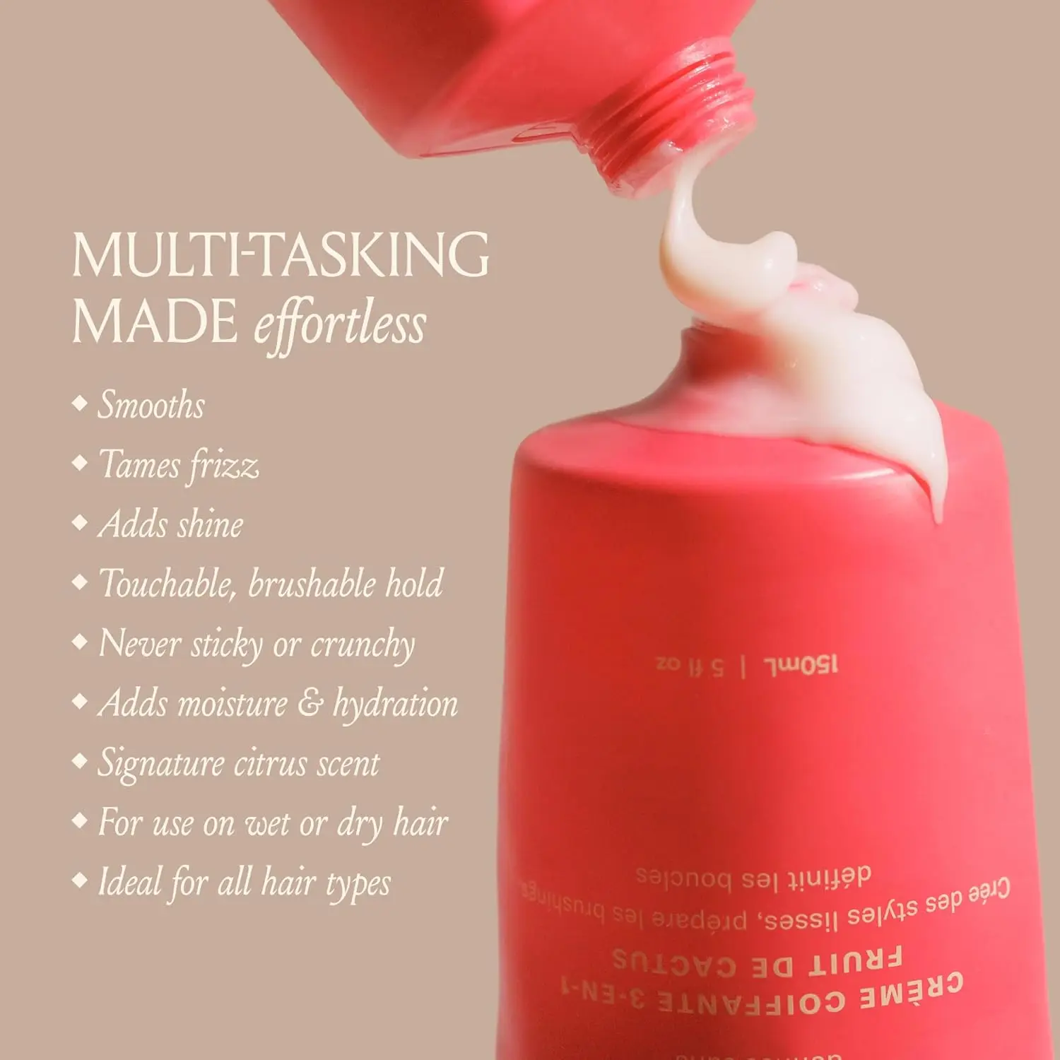 DAE Cactus Fruit 3-in-1 Styling Cream infused with dragon fruit and prickly pear seed oil to smooth styles, prep blowouts, and define natural curls, leaving hair shiny, moisturized, and frizz-free.