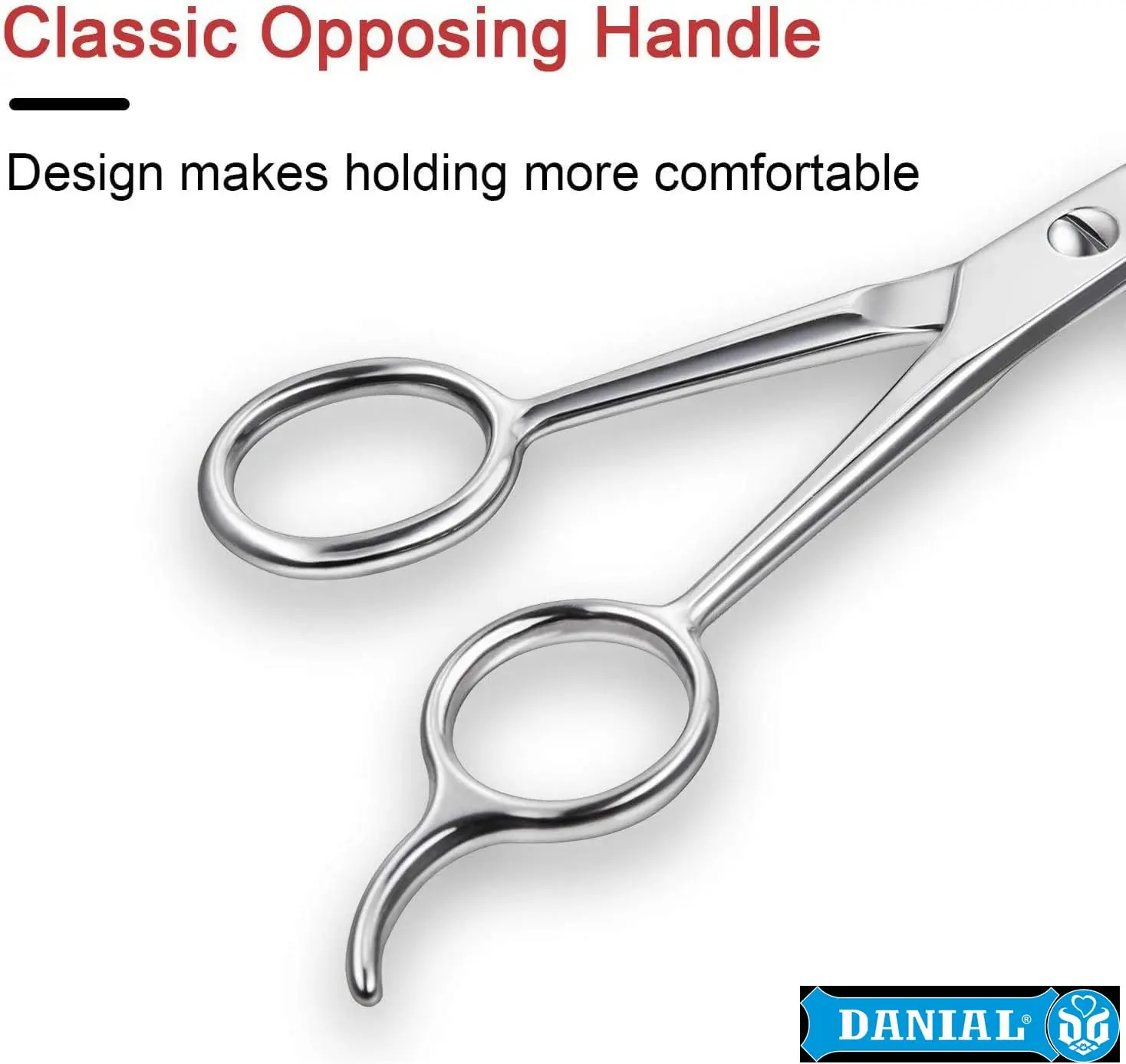 This image showcases DANIAL professional hair cutting scissors made of stainless steel, ideal for salon, barber, and home use for men and women.