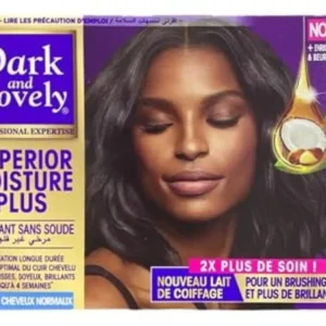 Dark & Lovely No Lye Relaxer Kit for normal hair provides long-lasting straightening, softening, and smoothing for professional results at home.