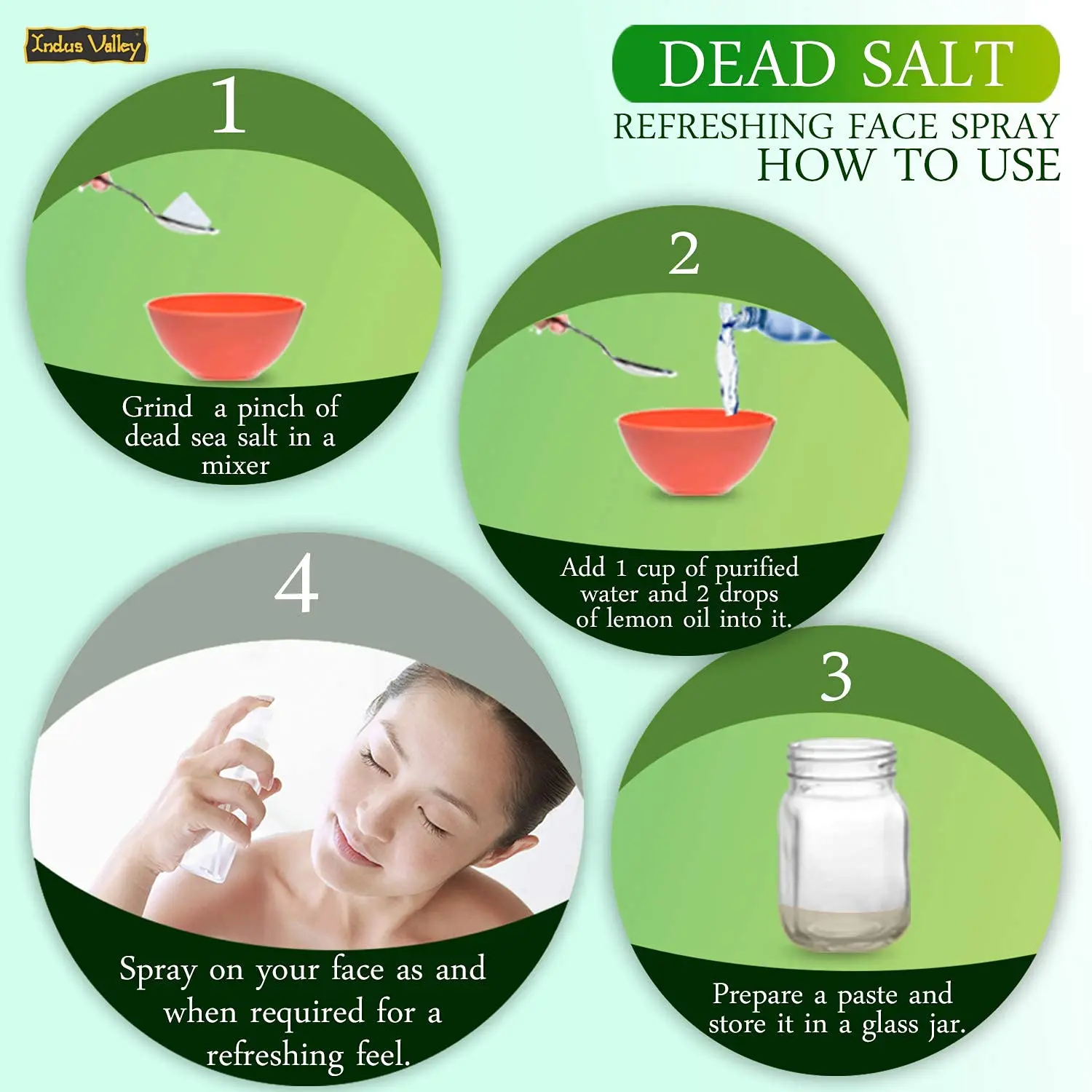 Indus Valley Dead Sea Salt is a 100% pure and natural product that hydrates skin, strengthens nails, clears the scalp, and promotes healthy hair growth.
