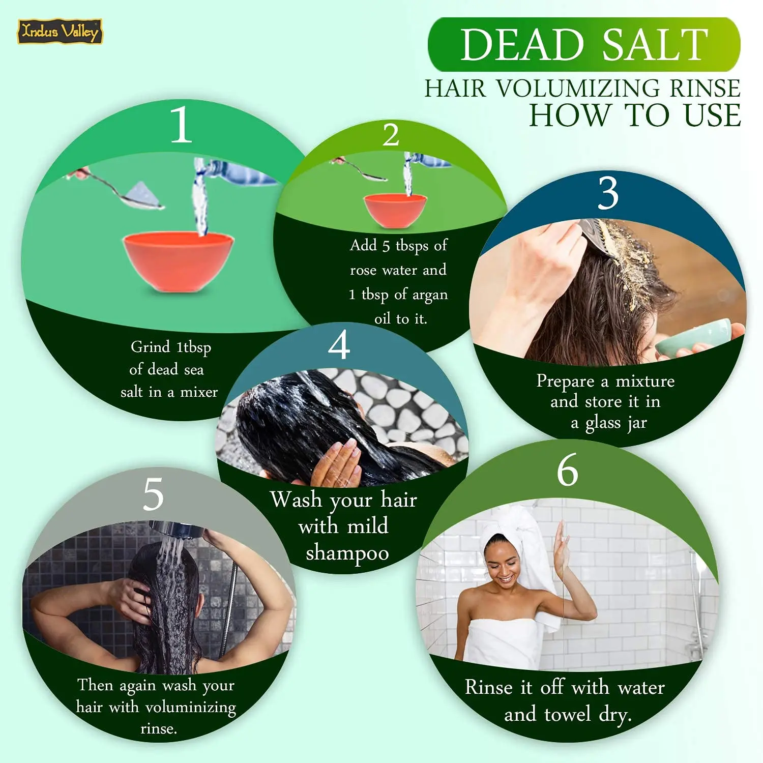 Indus Valley Dead Sea Salt is a 100% pure and natural product that hydrates skin, strengthens nails, clears the scalp, and promotes healthy hair growth.
