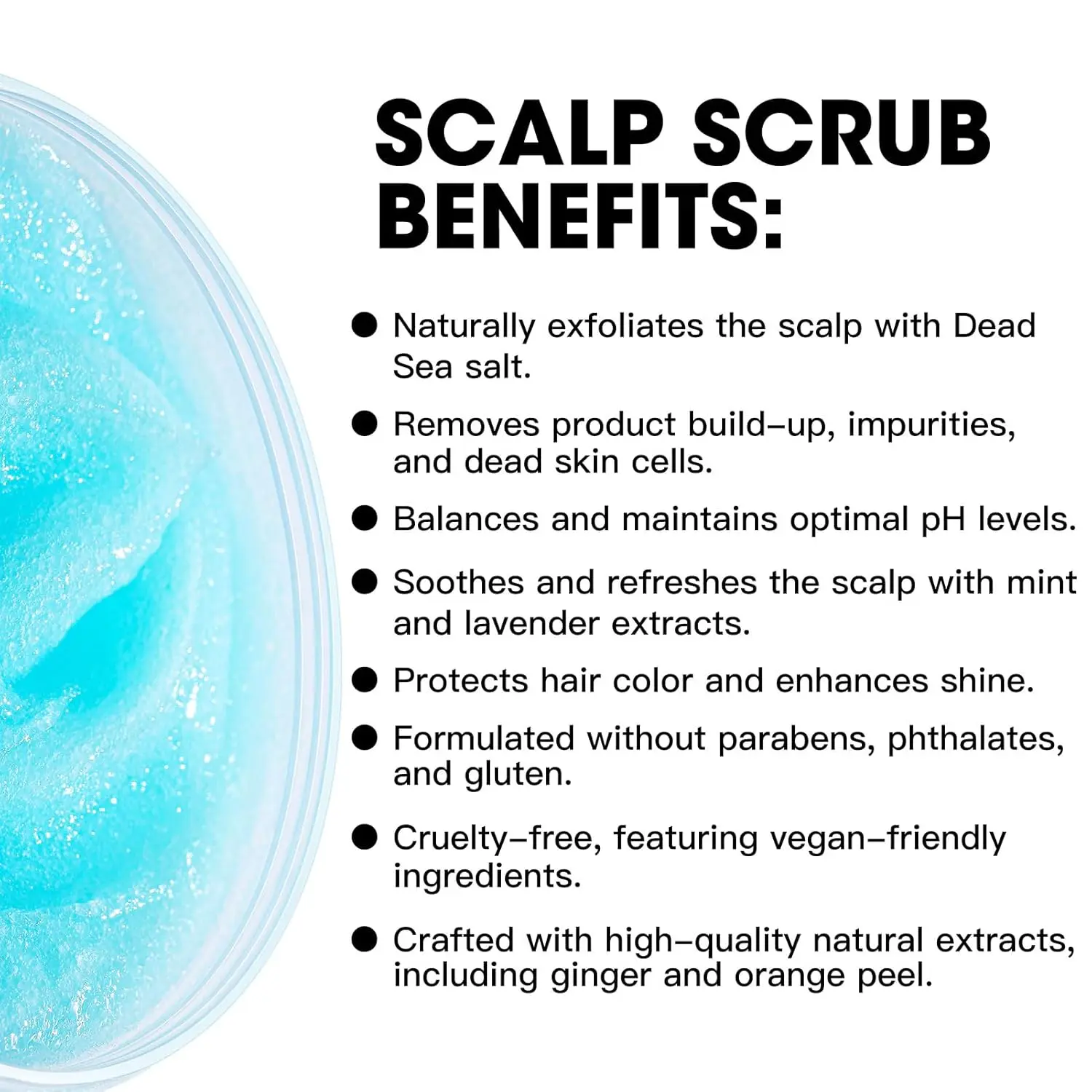 This Dead Sea Salt Scalp Scrub exfoliates and clarifies, providing relief from oily and itchy scalp, dandruff, and build-up, promoting healthier hair.