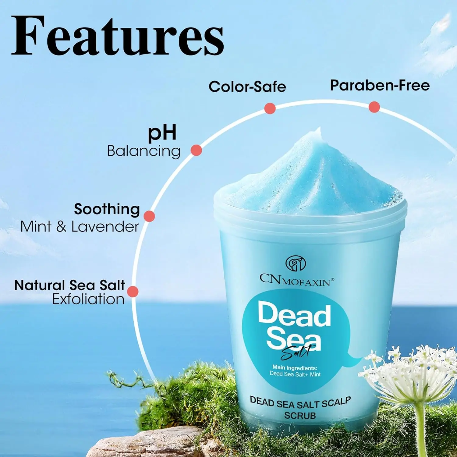 This Dead Sea Salt Scalp Scrub exfoliates and clarifies, providing relief from oily and itchy scalp, dandruff, and build-up, promoting healthier hair.