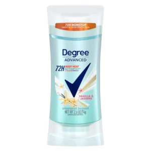 Degree Vanilla and Jasmine antiperspirant deodorant provides 72-hour odor and sweat protection for women, releasing a burst of fragrance with every move thanks to MotionSense technology.