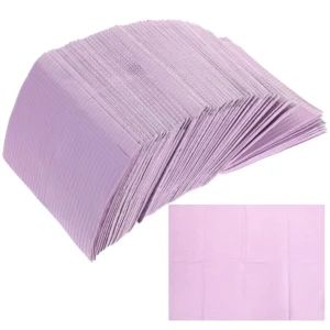 A pack of 125 purple Healifty disposable dental bibs, waterproof and absorbent, ideal for minimizing cross-contamination in dental, beauty, and oral surgery settings.