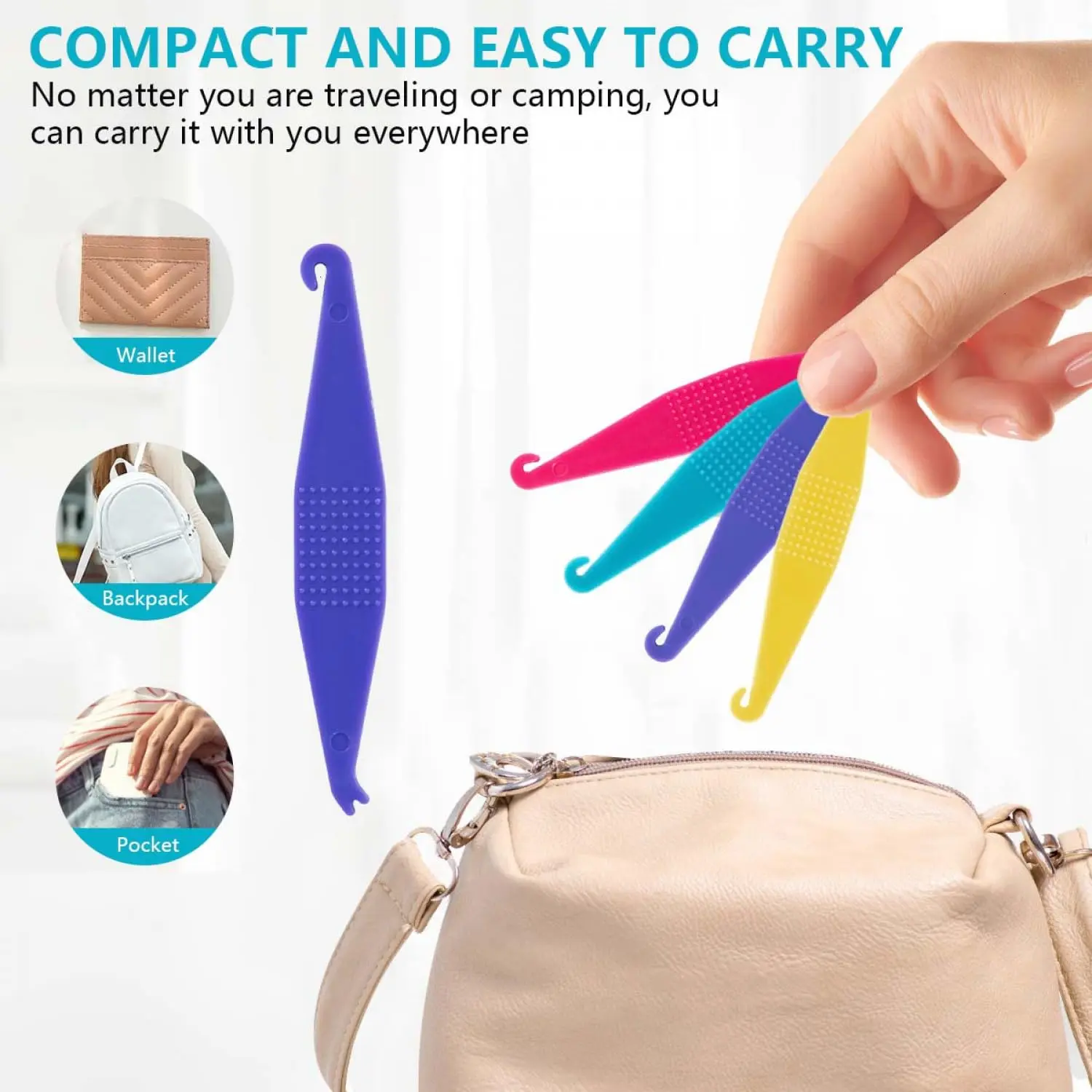 This set of 50 colorful dental elastic band placers are made of durable plastic and feature a 2-in-1 design for easy placement and removal of orthodontic brace bands.