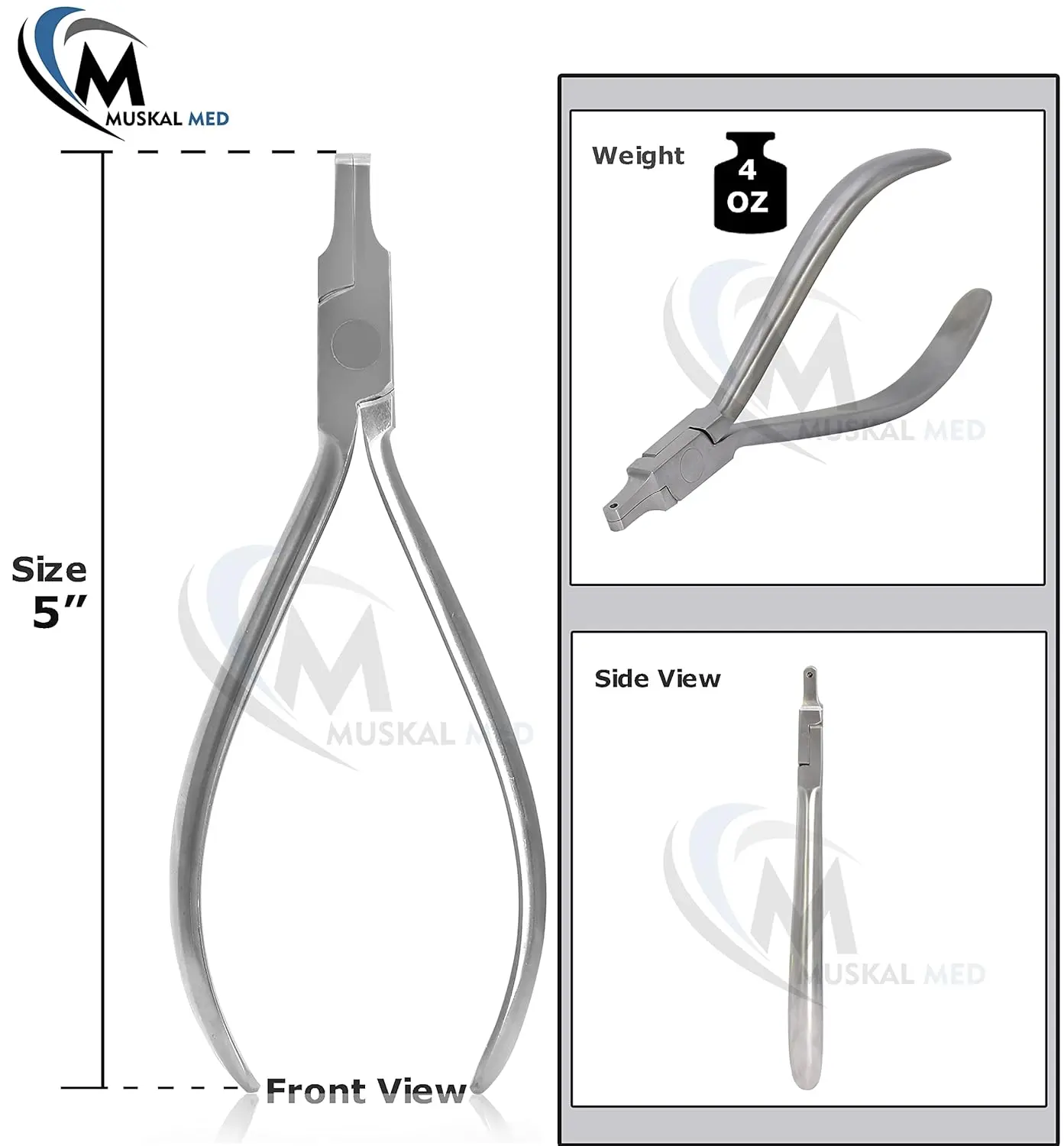 Close-up of orthodontic dental mini dot dimple plier used for thermal forming retainers and clear aligner braces.