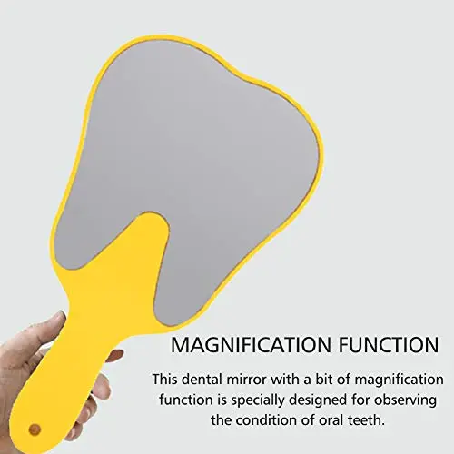Yellow handled dental mouth mirror for inspecting teeth at home or in a clinic.