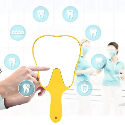 Yellow handled dental mouth mirror for inspecting teeth at home or in a clinic.