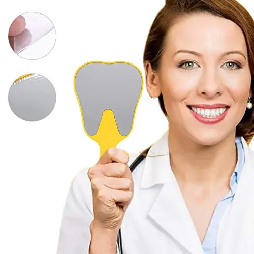 Yellow handled dental mouth mirror for inspecting teeth at home or in a clinic.