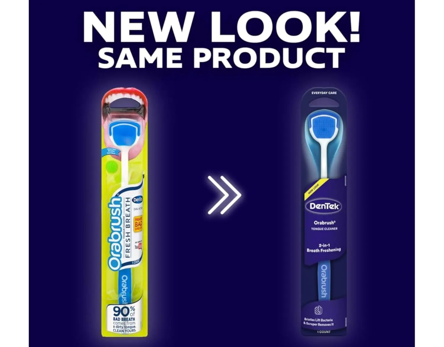 The DenTek Orabrush Tongue Cleaner uses micro-pointed bristles and a built-in scraper to reach deep and remove bacteria for fresher breath.