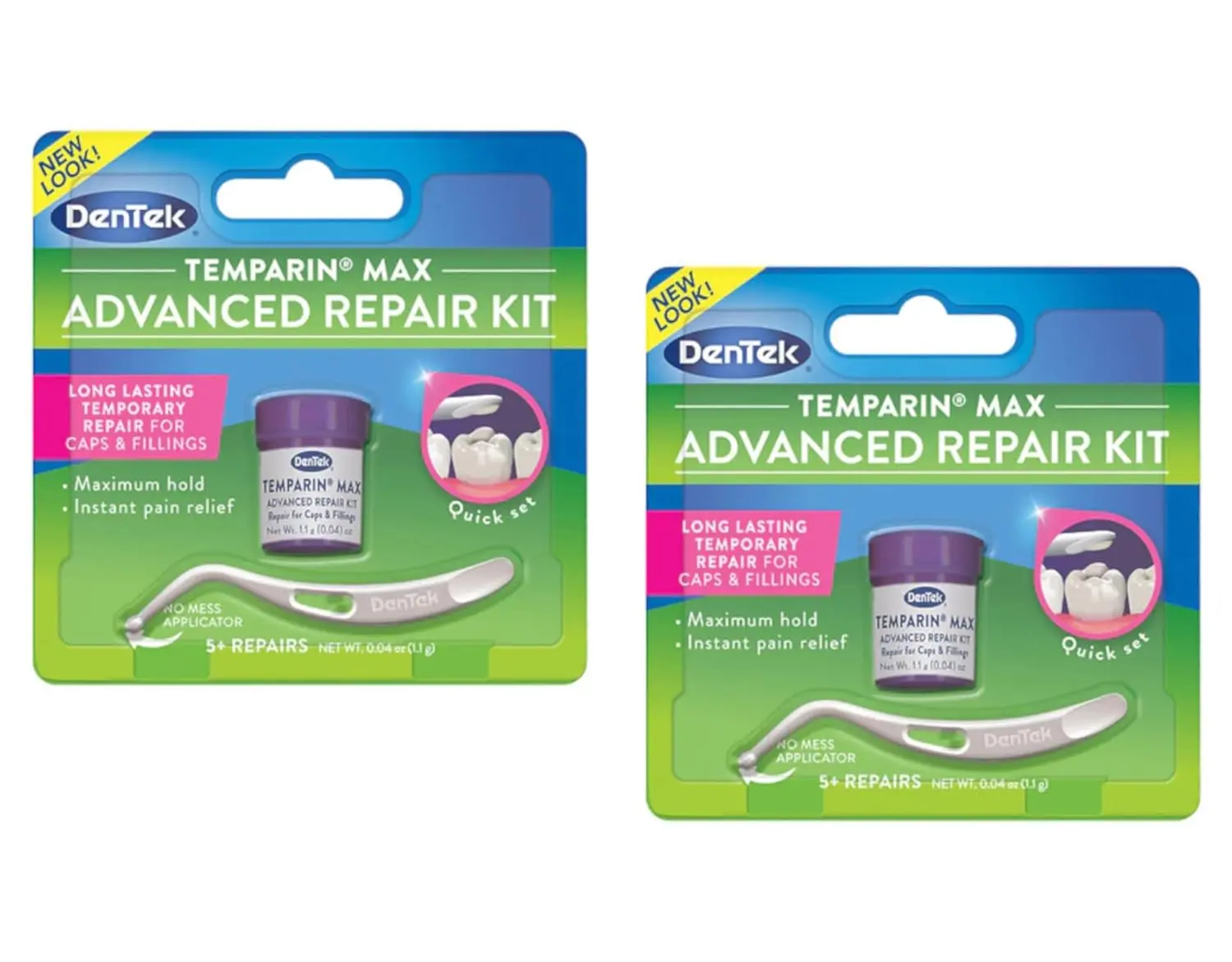 Dentek Temparin Max offers a one-step formula for 5+ repairs of lost fillings and loose caps, 0.04 ounces each.
