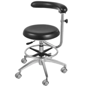 Ergonomic height-adjustable dentist chair stool with 360-degree rotation armrest and durable PU leather for comfortable support in medical offices, spas, and salons.