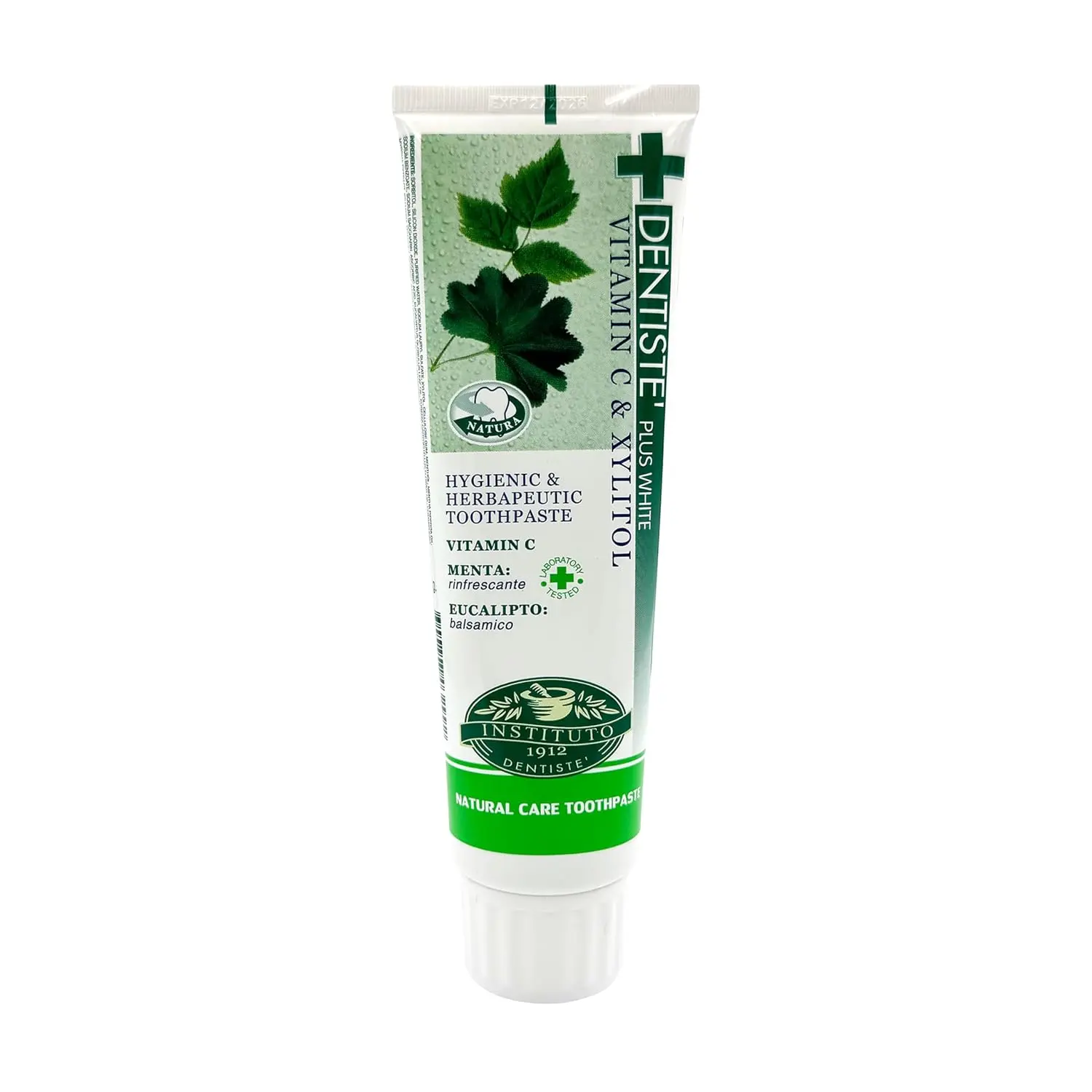 A tube of Dentiste' Nighttime Herbapeutic Toothpaste with 14 natural extracts, xylitol, and vitamin C designed to inhibit nighttime oral bacteria and freshen breath.