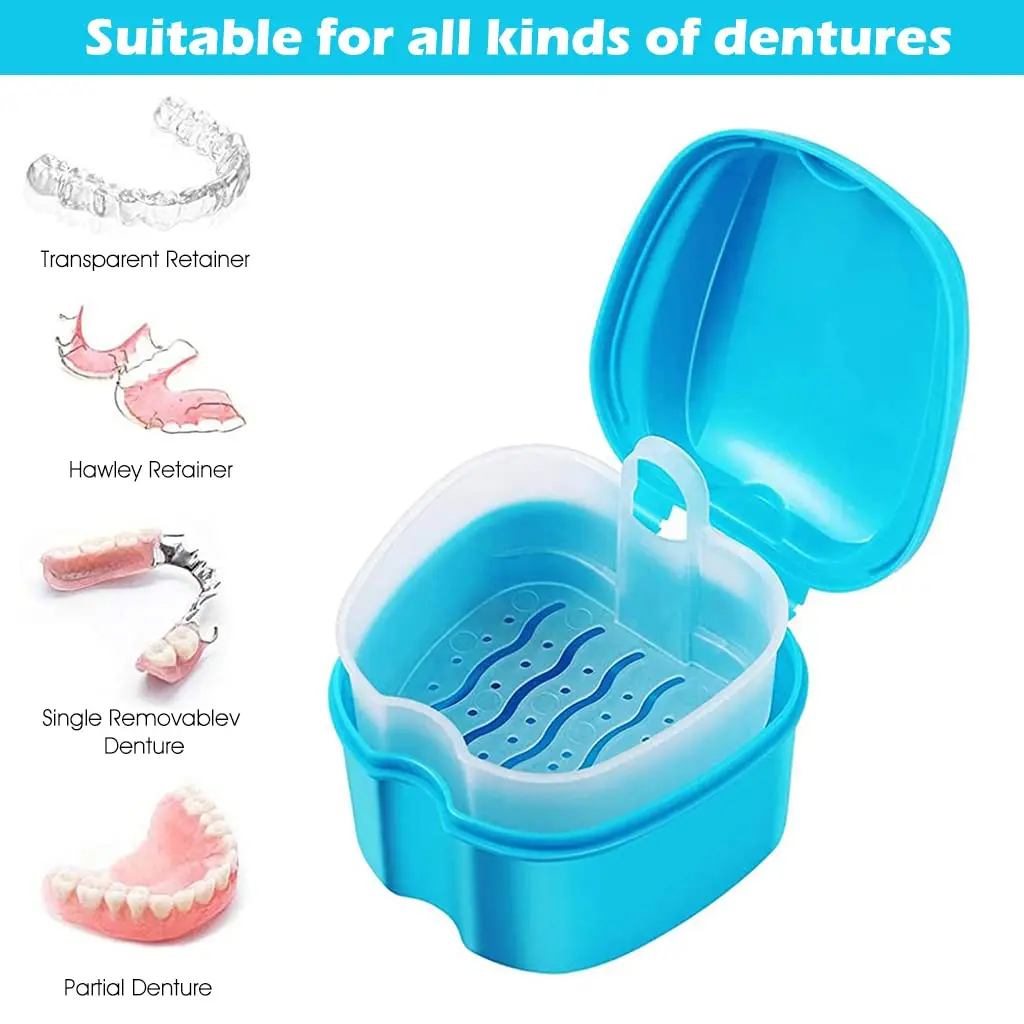 This denture box case features a detachable design and strainer for keeping dentures clean and is made of durable, medical-grade PP plastic making it perfect for travel and daily use.