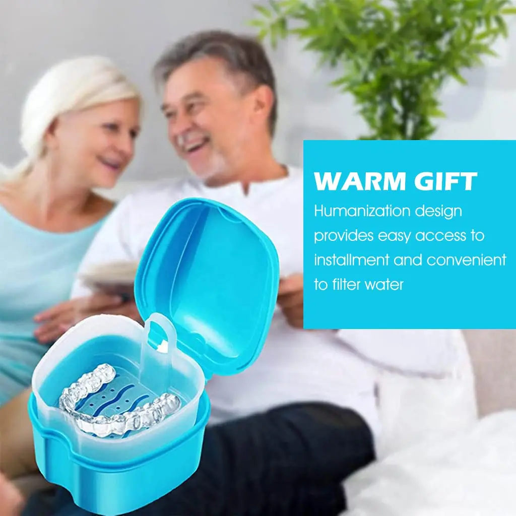 This denture box case features a detachable design and strainer for keeping dentures clean and is made of durable, medical-grade PP plastic making it perfect for travel and daily use.
