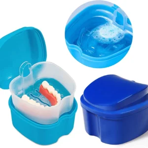 This denture case with basket is made of high-quality, food-grade PP material and is designed for easy cleaning and hygienic storage of dentures or retainers.