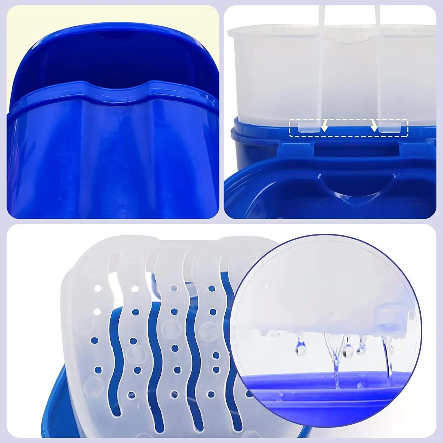 This denture case with basket is made of high-quality, food-grade PP material and is designed for easy cleaning and hygienic storage of dentures or retainers.
