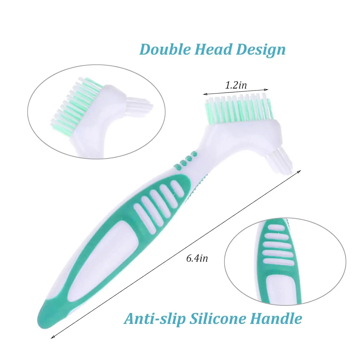 This set of four denture brushes in assorted colors is designed with moderate, multi-layer bristles and a comfort grip handle for effective and gentle cleaning of false teeth, making it ideal for travel and daily use.