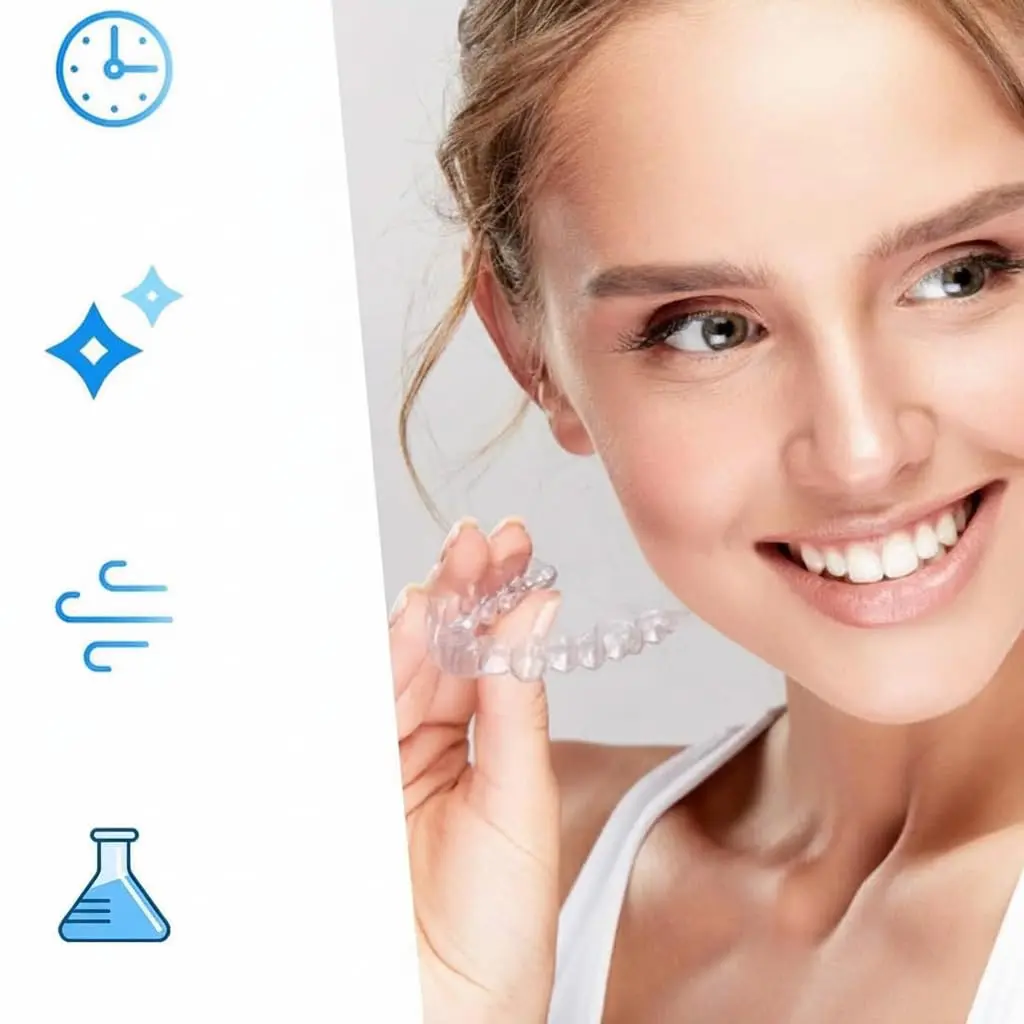 Close-up of denture cleaning tablets dissolving in water, effectively cleaning dentures and other dental appliances, leaving them fresh and stain-free.