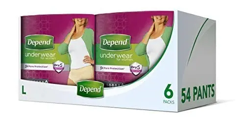 Depend Comfort Protect incontinence pants for women provide overnight absorbency and discreet protection against leaks and odors, in a comfortable beige design.