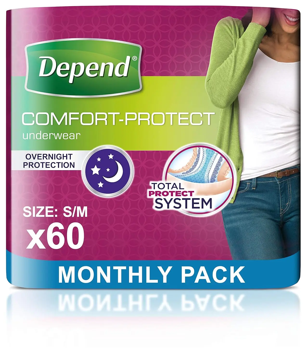 Depend Comfort Protect incontinence pants for women provide overnight absorbency and discreet protection against leaks and odors, in a comfortable beige design.