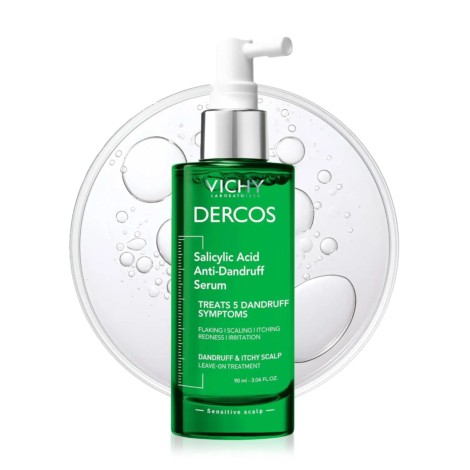 Dercos salicylic acid scalp treatment soothes a dry, itchy, and flaky scalp while fighting dandruff symptoms like redness and irritation.