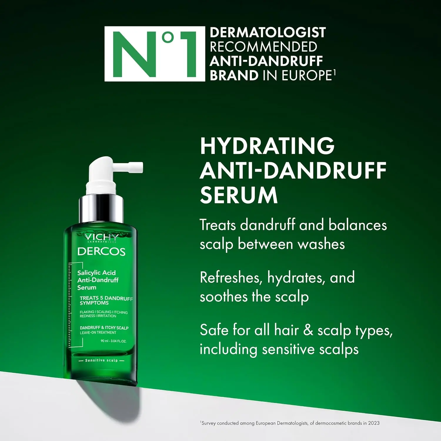 Dercos salicylic acid scalp treatment soothes a dry, itchy, and flaky scalp while fighting dandruff symptoms like redness and irritation.
