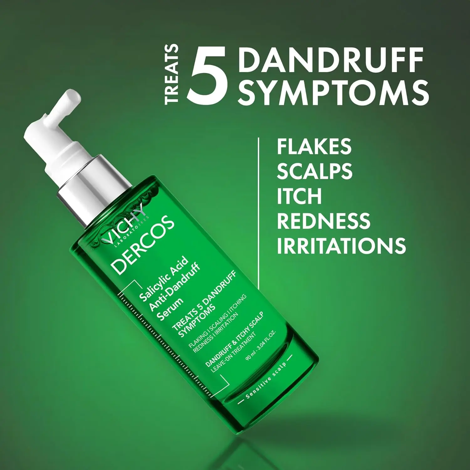 Dercos salicylic acid scalp treatment soothes a dry, itchy, and flaky scalp while fighting dandruff symptoms like redness and irritation.