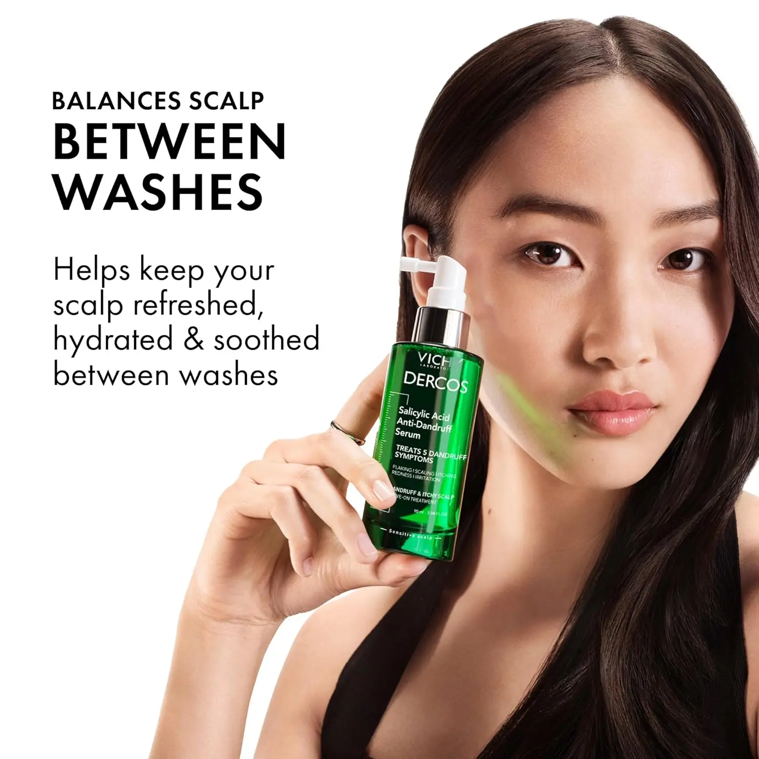 Dercos salicylic acid scalp treatment soothes a dry, itchy, and flaky scalp while fighting dandruff symptoms like redness and irritation.