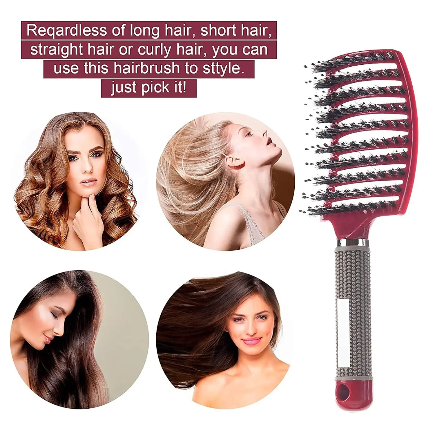 This 2-pack of ELECDON detangling hair brushes, in black and red, features a curved, vented design to gently massage the scalp and distribute oils while styling and detangling wet or dry hair.