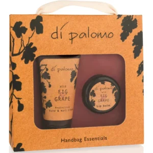 This Di Palomo Wild Fig and Grape handbag essential set includes a moisturizing hand and nail cream and a subtly tinted lip balm, made in the UK with Italian inspiration.
