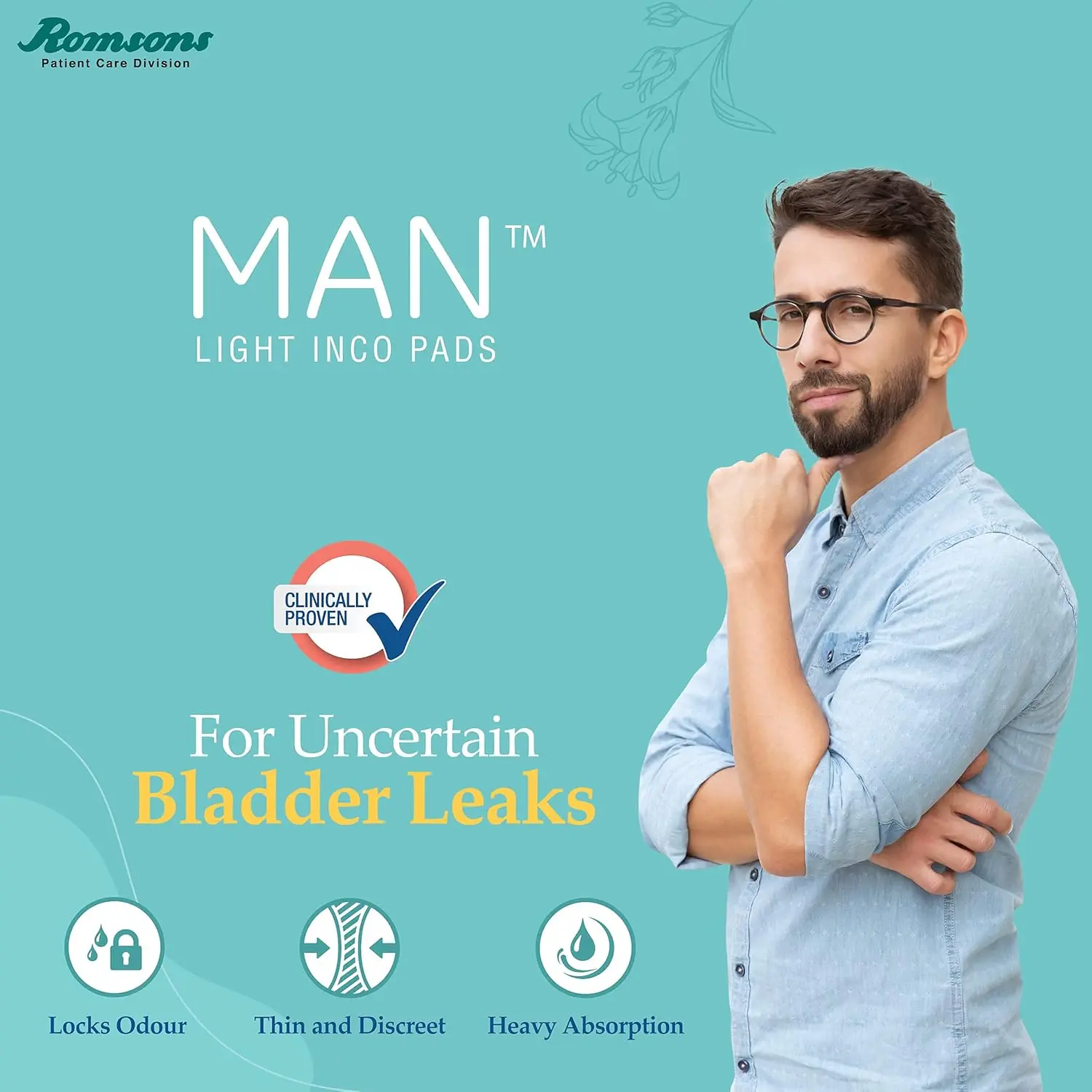 Dignity Man Light Incontinence Pads designed for men provide discreet, comfortable, and antibacterial protection against light urine leakage and odor, absorbing up to 450ml.