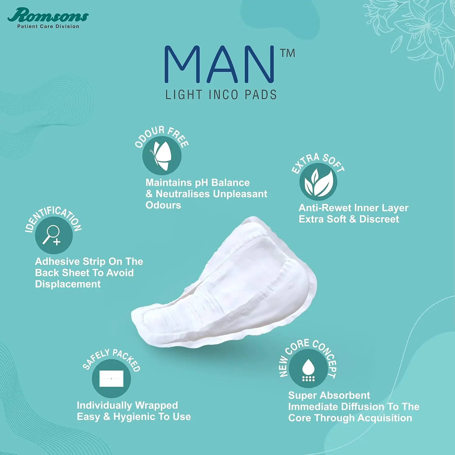 Dignity Man Light Incontinence Pads designed for men provide discreet, comfortable, and antibacterial protection against light urine leakage and odor, absorbing up to 450ml.