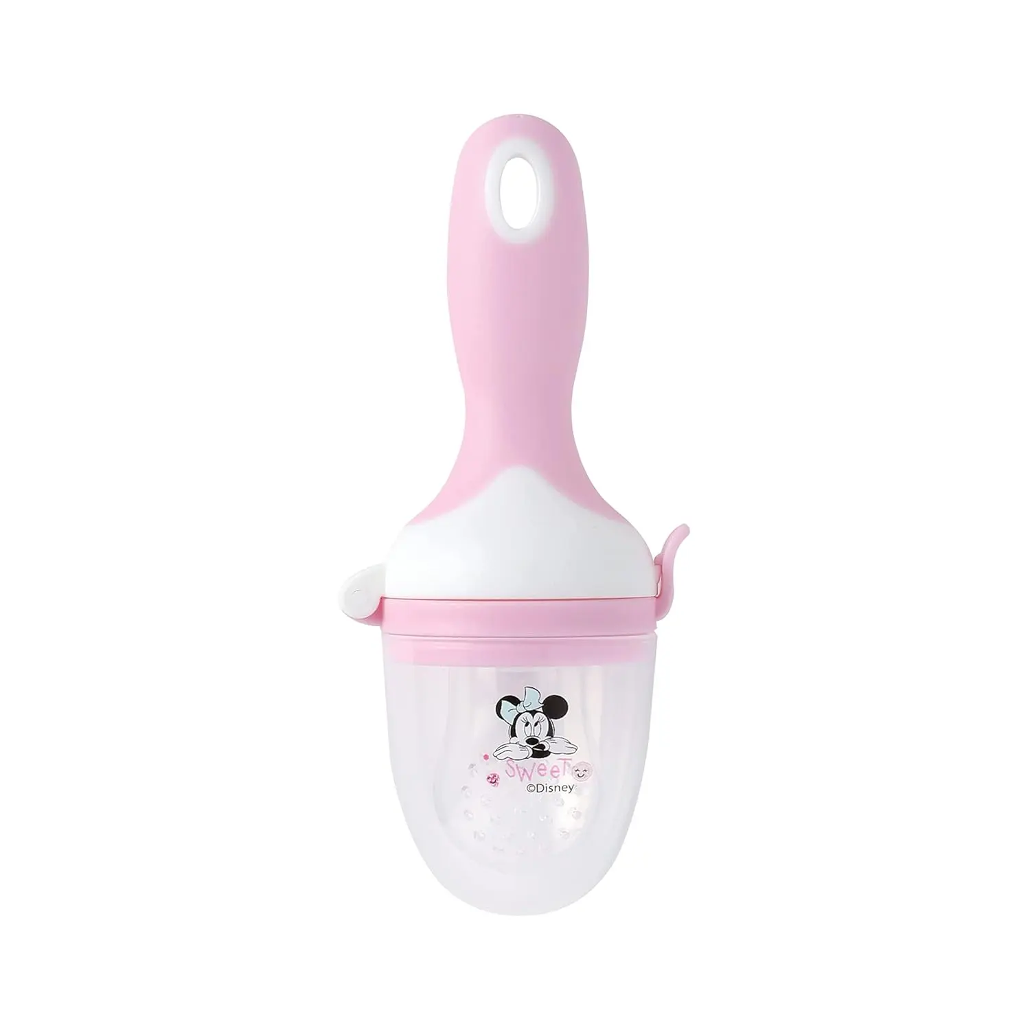 This Disney baby fruit pacifier teether allows infants to safely explore new foods while providing relief for sore gums during teething.