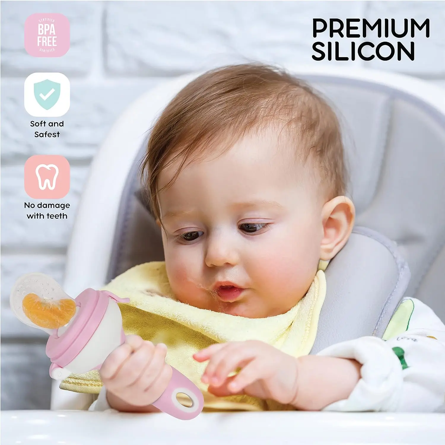 This Disney baby fruit pacifier teether allows infants to safely explore new foods while providing relief for sore gums during teething.