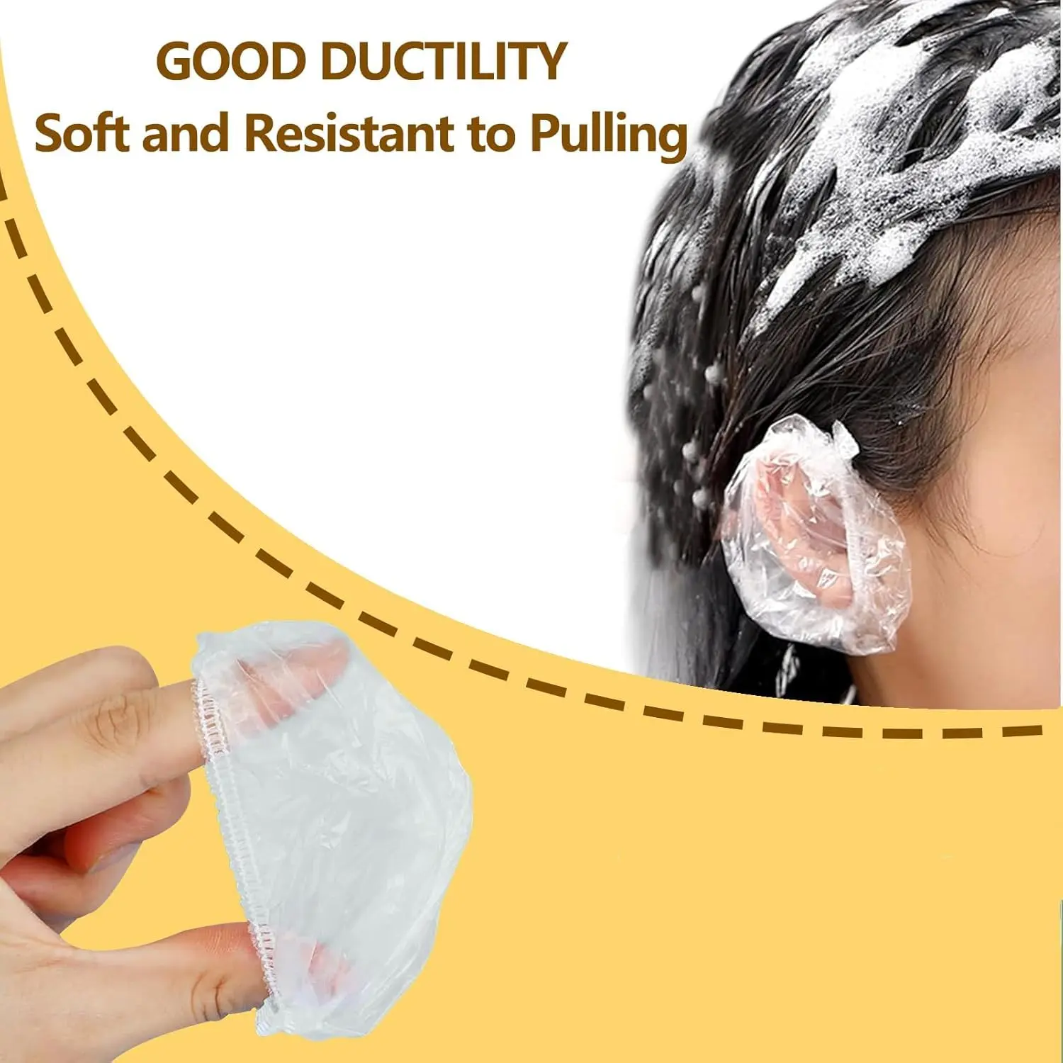 Two hundred clear disposable ear covers made of waterproof PE material, ideal for protecting ears during showers, hair dyeing, and salon treatments.