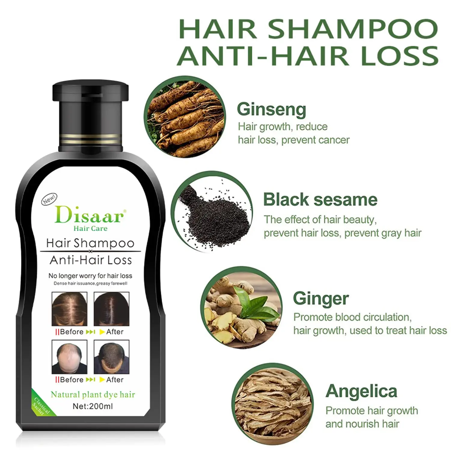 Dissar men's 200ml hair loss shampoo formulated with care and featuring growth serum in hygienic packing.